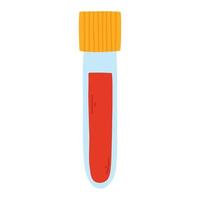 Test tube with blood in flat style. Vector illustration. Isolated test tube with red liquid. Chemical test tube.