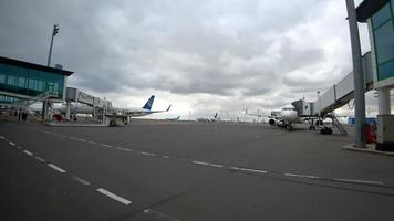 ASTANA, KAZAKHSTAN APRIL 28, 2017 - Perron Astana International Airport TSE, view from boarding bus video