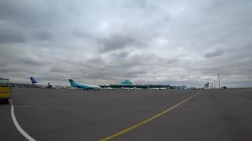 ASTANA, KAZAKHSTAN APRIL 28, 2017 - Perron Astana International Airport TSE, view from boarding bus video