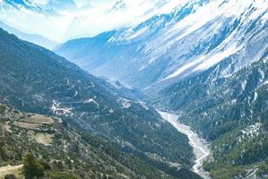 river flowing between mountains photo