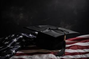 A graduation cap on the American flag photo