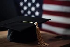 A graduation cap on the American flag photo