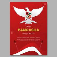 Indonesian national Pancasilas day June 1st on red background poster design vector