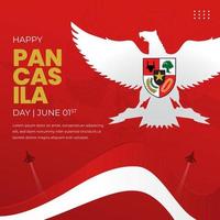 Indonesian national Pancasilas day June 1st banner on red background design vector