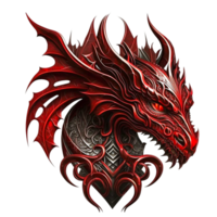 Glowing gaze and fanged mouth in red dragons head sight png