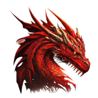 Glowing gaze and fanged mouth in red dragons head sight png