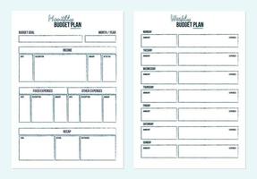 Monthly and weekly budget plan. Minimalism finance planner vector