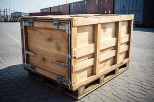 Envío envase. grande de madera caja para transporte o entrega. ai generado foto