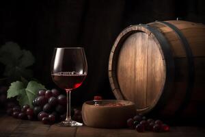 Barrel of wine with wineglass. photo