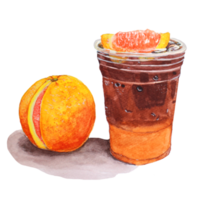 Iced Coffee and Orange Juice Water Color png