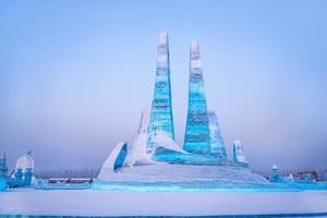 harbin, China - ene 15, 2020-harbin internacional hielo y nieve escultura festival es un anual invierno festival ese toma sitio en harbin eso es el mundo mas grande hielo y nieve festival. foto