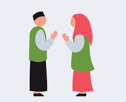people shaking hands on Eid al-Fitr. Eid greeting card. people celebrating Eid al Fitr vector