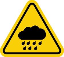 Rain sign. Rain warnings. Yellow triangle sign with rain cloud icon inside. Risk of heavy rain and accident. Caution, wet and slippery road. Danger of flooding. vector