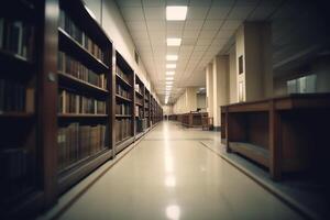 borroso Universidad biblioteca interior para antecedentes usar. ai generado foto