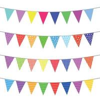 A set of four lines of bunting in different colors, striped, plaid bunting, polka dot bunting. vector