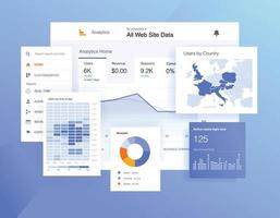 Analytics infographic chart. Traffic statistic on website. Marketing software. Ads analisis. Seo optimization. Vector illustration.