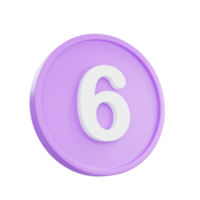 3D render Notice buttons with the number 6 icon isolated for social media reminders. png