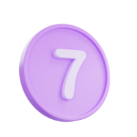 3D render Notice buttons with the number 7 icon isolated for social media reminders. png