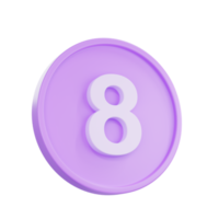 3D render Notice buttons with the number 8 icon isolated for social media reminders. png