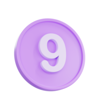 3D render Notice buttons with the number 9 icon isolated for social media reminders. png