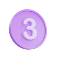 3D render Notice buttons with the number 3 icon isolated for social media reminders. png
