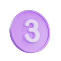 3D render Notice buttons with the number 3 icon isolated for social media reminders. png