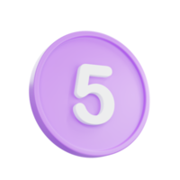 3d render aviso prévio botões com a número 5 ícone isolado para social meios de comunicação lembretes. png