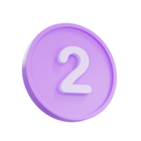 3D render Notice buttons with the number 2 icon isolated for social media reminders. png