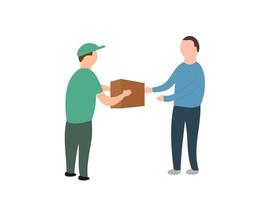 flat design of a courier delivering a package to a customer vector