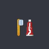 toothpaste and toothbrush in pixel art style vector