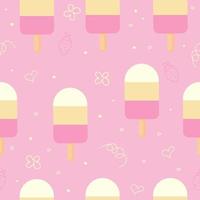 seamless pattern with three colors ice cream with one line heart, flowers, strawberry. Vanilla, chocolate, nut, strawberry ice cream vector