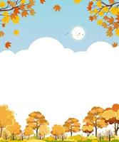 Autumn landscape with maple tree forest and cloud on blue sky background,Vector cute cartoon Fall season with orange foliage,Peaceful natural in sunny day,Autumnal background with copy space for text vector