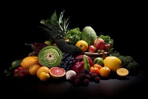 Healthy food, vegetables, fruits. realism created with AI tools photo