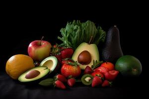 Healthy food, vegetables, fruits. realism created with AI tools photo