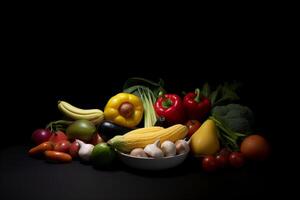 Healthy food, vegetables, fruits. realism created with AI tools photo