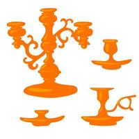 un conjunto de clásico oro candelabros en un blanco antecedentes. Clásico mano linternas un triple candelero con un red, un soltero uno con un encargarse de y un soltero uno sin un manejar. decorativo elemento vector