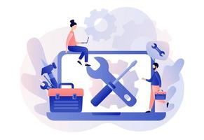 Handyman services. Husband for an hour online. Repairman with tool box. Modern flat cartoon style. Vector illustration on white background