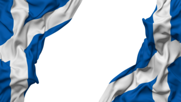 Schottland Flagge Stoff Welle Banner im das Ecke mit stoßen und einfach Textur, isoliert, 3d Rendern png