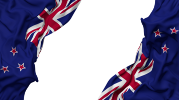 New Zealand Flag Cloth Wave Banner in the Corner with Bump and Plain Texture, Isolated, 3D Rendering png