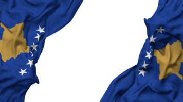 kosovo Flagge Stoff Welle Banner im das Ecke mit stoßen und einfach Textur, isoliert, 3d Rendern png