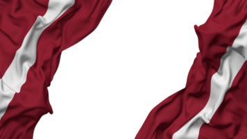 Lettland Flagge Stoff Welle Banner im das Ecke mit stoßen und einfach Textur, isoliert, 3d Rendern png