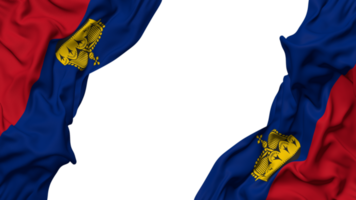 Liechtenstein bandera paño ola bandera en el esquina con bache y llanura textura, aislado, 3d representación png