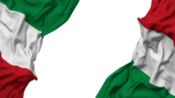 Italie drapeau tissu vague bannière dans le coin avec bosse et plaine texture, isolé, 3d le rendu png