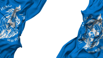 Internationale civiel luchtvaart organisatie, icao vlag kleding Golf banier in de hoek met buil en duidelijk textuur, geïsoleerd, 3d renderen png