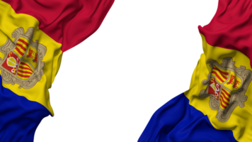 andorra bandeira pano onda bandeira dentro a canto com colisão e avião textura, isolado, 3d Renderização png