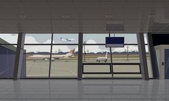 Airport terminal with large windows overlooking the planes. Vector. vector