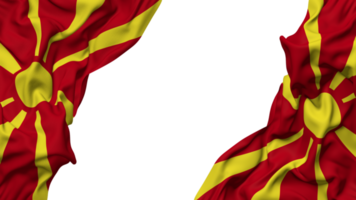 norte Macedônia bandeira pano onda bandeira dentro a canto com colisão e avião textura, isolado, 3d Renderização png