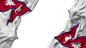 Nepal Flag Cloth Wave Banner in the Corner with Bump and Plain Texture, Isolated, 3D Rendering png