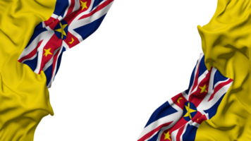 Niue Islands Flag Cloth Wave Banner in the Corner with Bump and Plain Texture, Isolated, 3D Rendering png