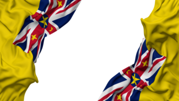 niue Inseln Flagge Stoff Welle Banner im das Ecke mit stoßen und einfach Textur, isoliert, 3d Rendern png